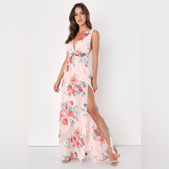Lulus | Dresses | Garden Meandering Blush Floral Print Maxi Dress ...